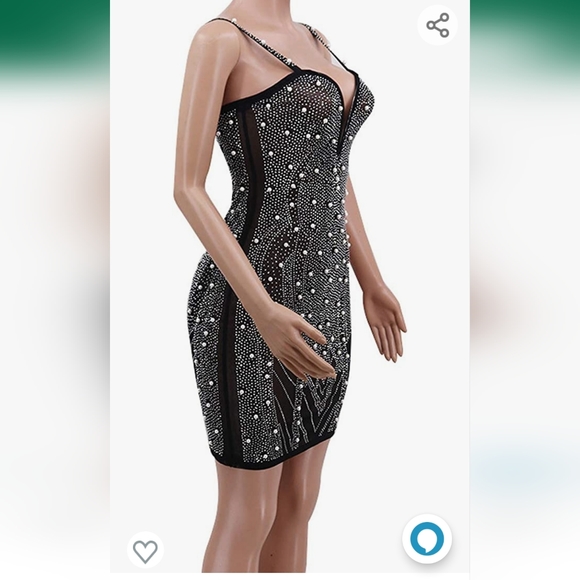 Rhinestone and pearl V-Neck Spaghetti Strap Bodycon Mini Dress. BRAND NEW - Picture 4 of 4